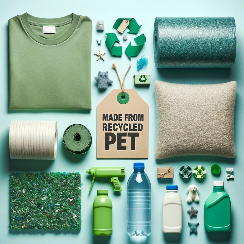 Image of Polyethylene Terephthalate or PET plastic bottles and products ready for recycling