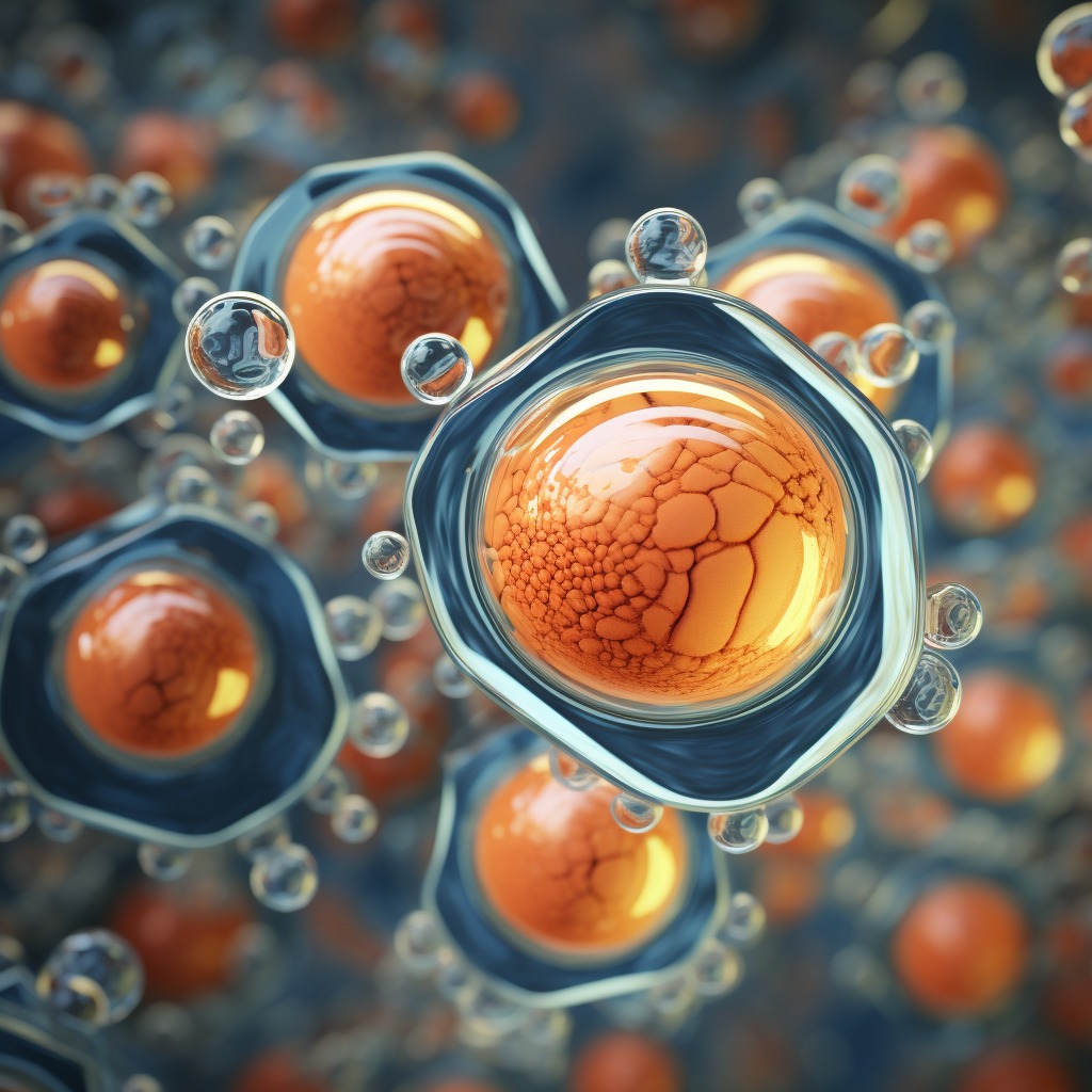 Microscopic view of yeast, essential in beer chemistry.