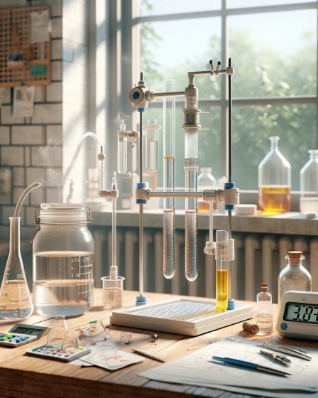 Chromatography process illustration - Separation of mixture components