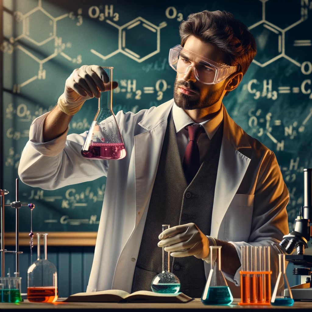 Chemistry tutor examining inorganic chemistry reaction outcomes