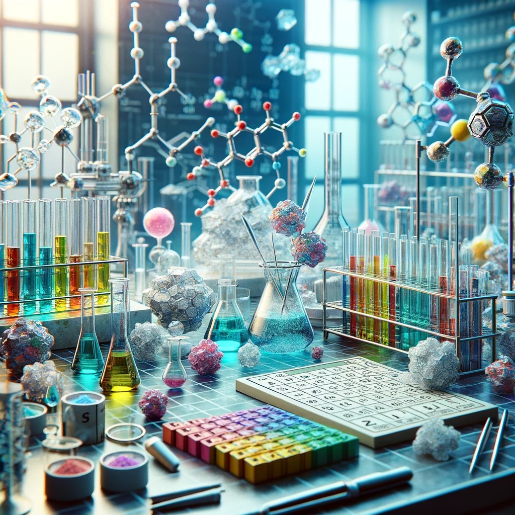 Colorful illustration of inorganic chemistry molecules